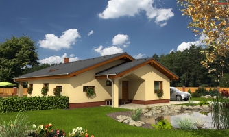 Haus mit L-förmigem Grundriss ohne Deckenstruktur.